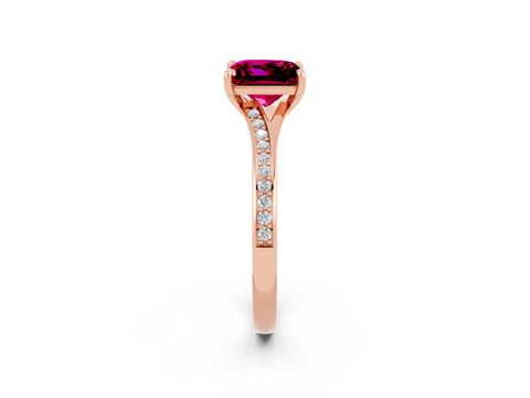 Rose gold Princess Cut Garnet Solitaire Ring with Pavé Band and Prong Setting_14