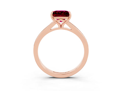 Rose gold Princess Cut Garnet Solitaire Ring with Pavé Band and Prong Setting_15