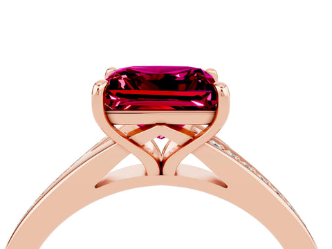 Rose gold Princess Cut Garnet Solitaire Ring with Pavé Band and Prong Setting_16