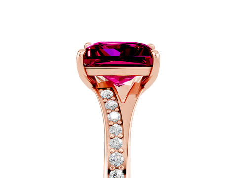 Rose gold Princess Cut Garnet Solitaire Ring with Pavé Band and Prong Setting_17