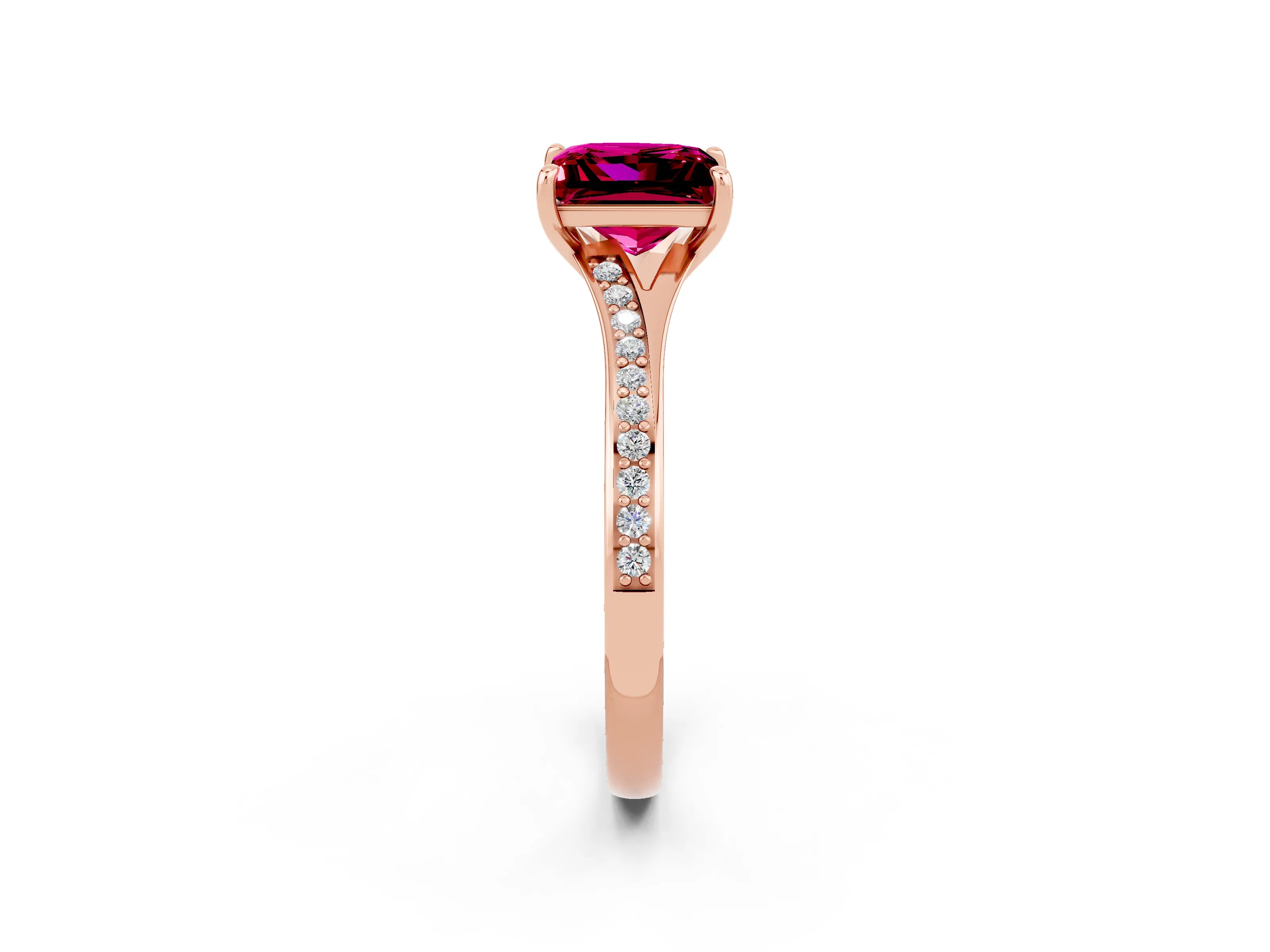 Rose gold Princess Cut Garnet Solitaire Ring with Pavé Band and Prong Setting_2