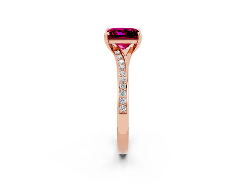 Rose gold Princess Cut Garnet Solitaire Ring with Pavé Band and Prong Setting_2