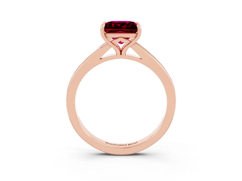 Rose gold Princess Cut Garnet Solitaire Ring with Pavé Band and Prong Setting_3