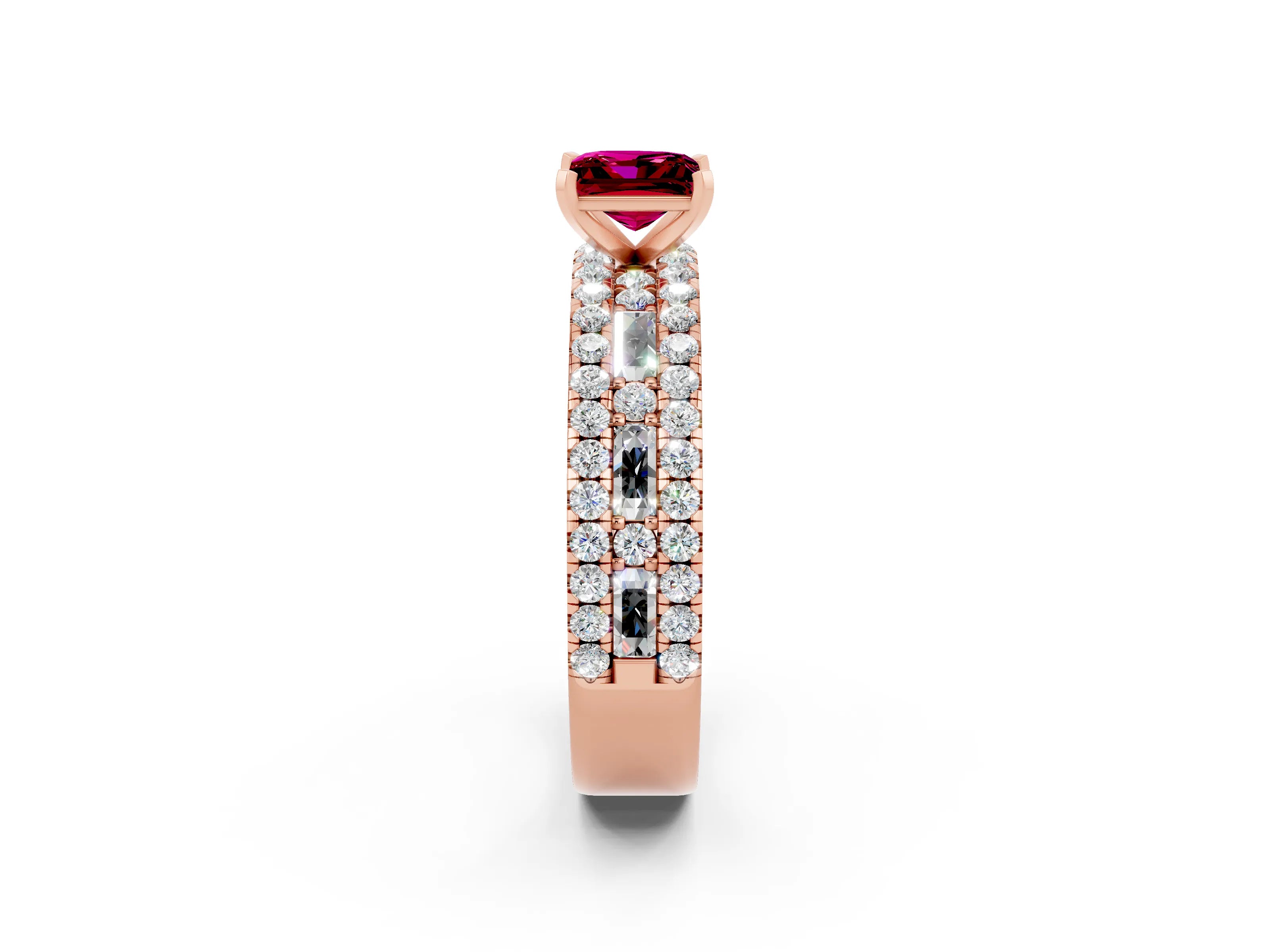 Rose gold Princess Cut Garnet Solitaire Ring with Pavé and Channel Set Band_2