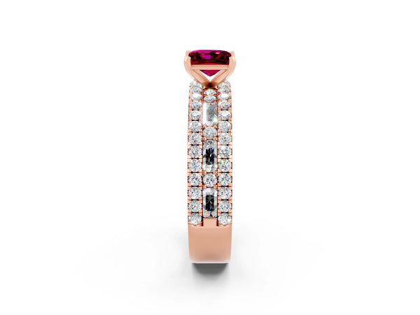 Rose gold Princess Cut Garnet Solitaire Ring with Pavé and Channel Set Band