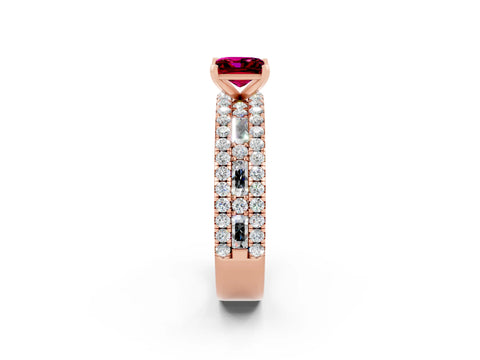 Rose gold Princess Cut Garnet Solitaire Ring with Pavé and Channel Set Band_2