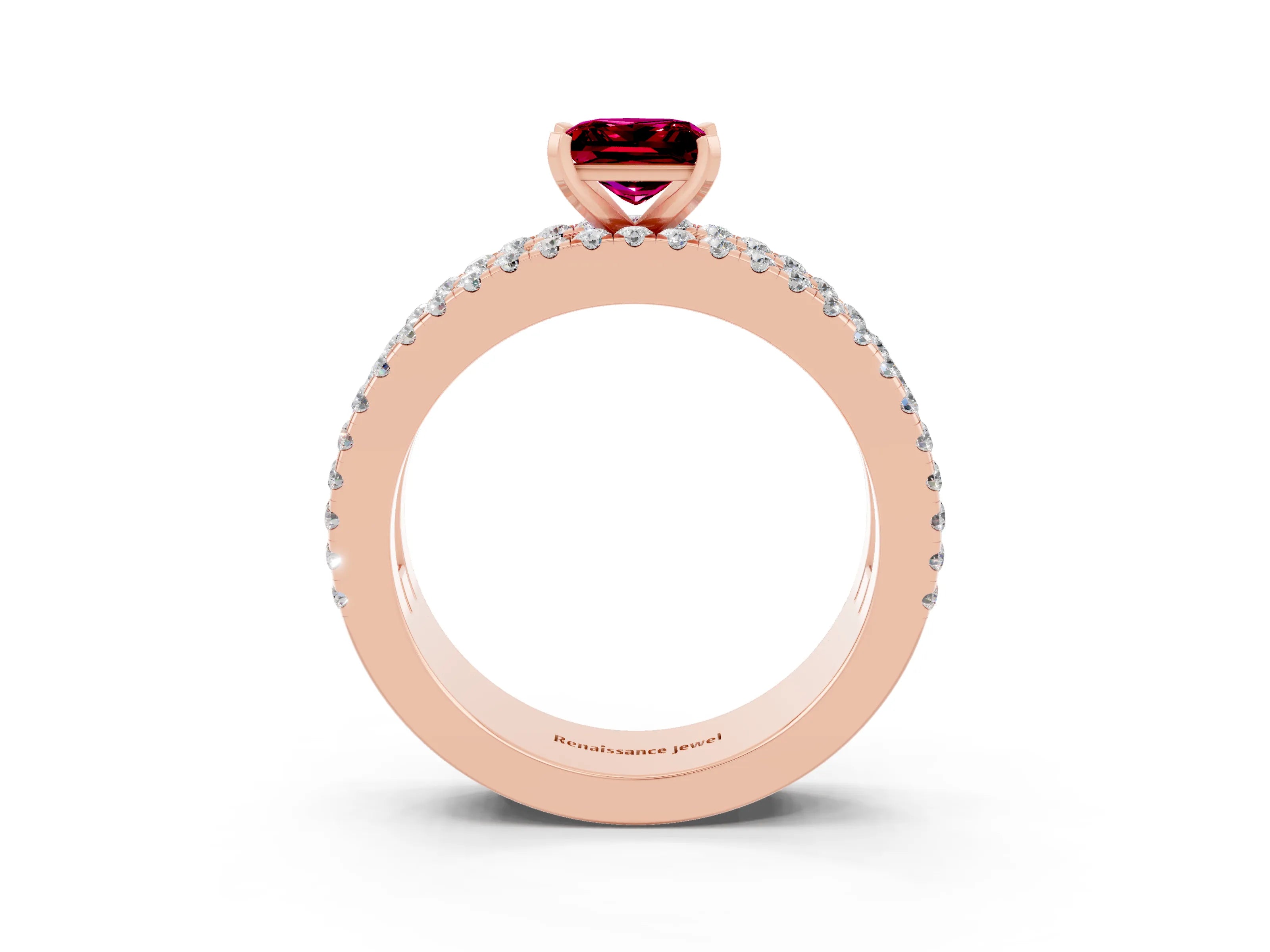 Rose gold Princess Cut Garnet Solitaire Ring with Pavé and Channel Set Band_3