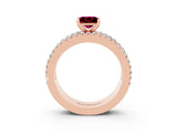 Rose gold Princess Cut Garnet Solitaire Ring with Pavé and Channel Set Band_3