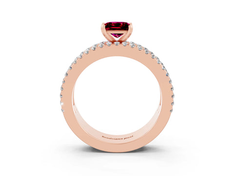 Rose gold Princess Cut Garnet Solitaire Ring with Pavé and Channel Set Band_3