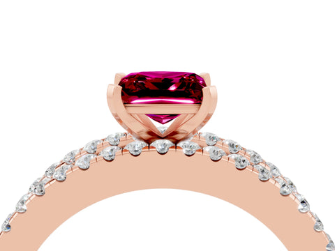 Rose gold Princess Cut Garnet Solitaire Ring with Pavé and Channel Set Band_4