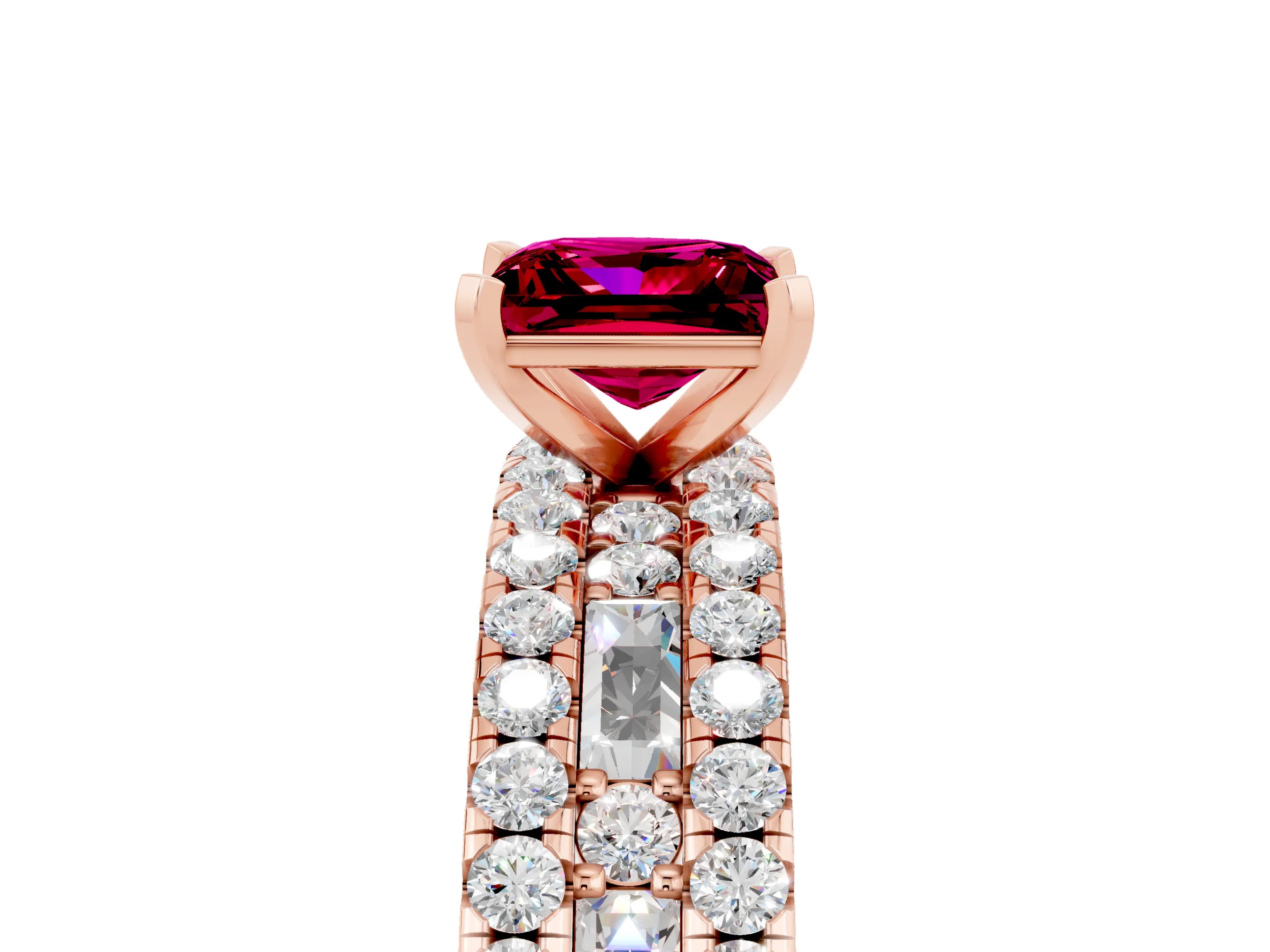 Rose gold Princess Cut Garnet Solitaire Ring with Pavé and Channel Set Band_5