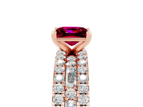 Rose gold Princess Cut Garnet Solitaire Ring with Pavé and Channel Set Band_5