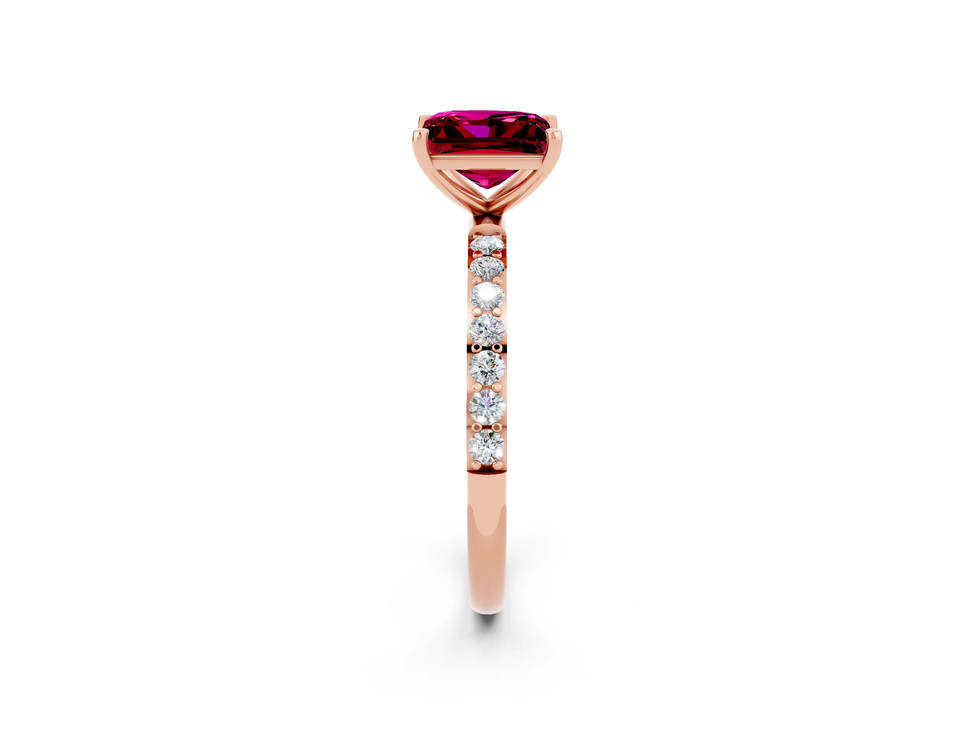 Rose gold Princess Cut Garnet Solitaire Ring with Pave Band and Four Prong Setting_14