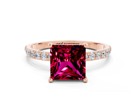 Rose gold Princess Cut Garnet Solitaire Ring with Pave Band and Four Prong Setting_24