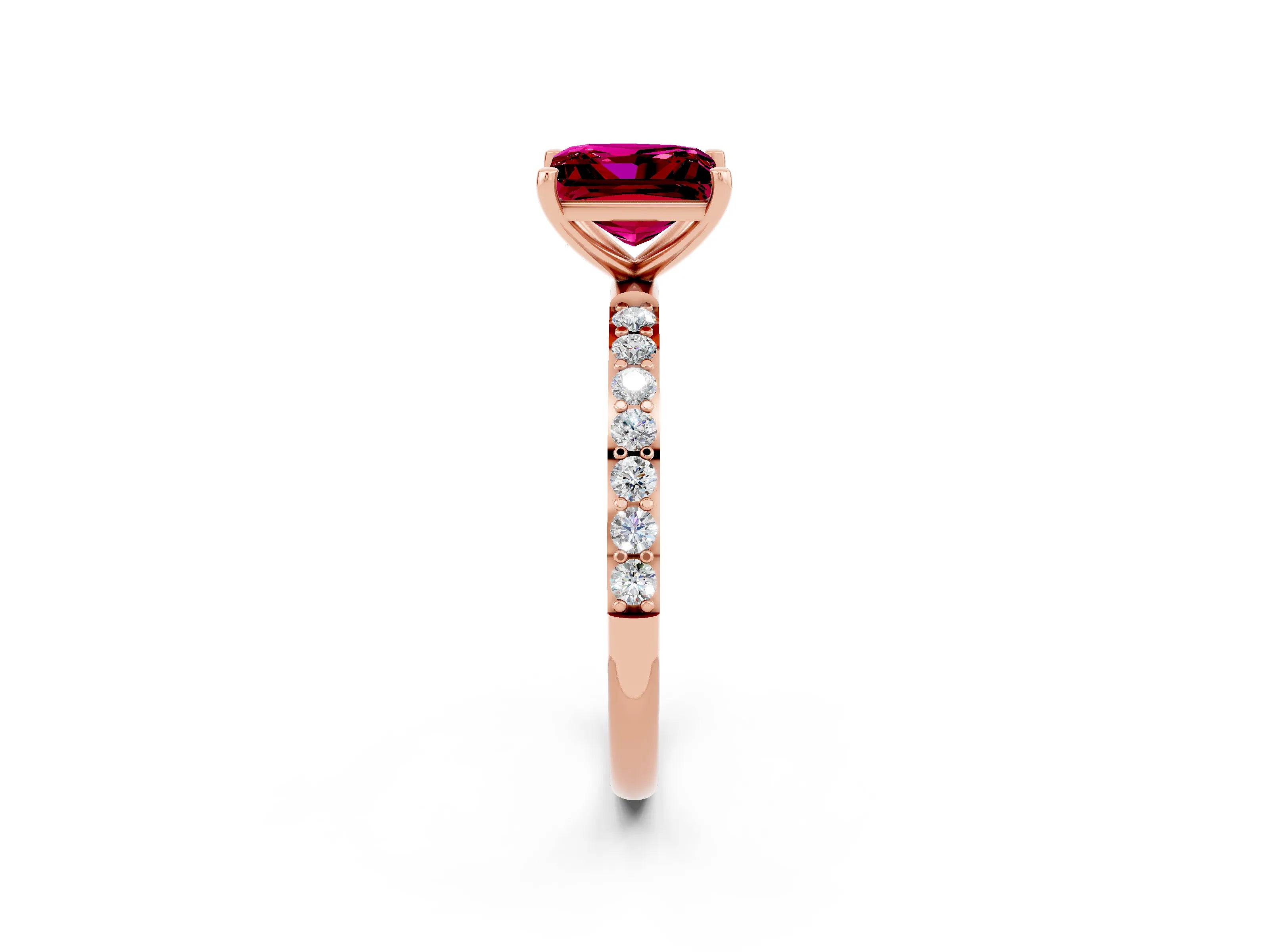 Rose gold Princess Cut Garnet Solitaire Ring with Pave Band and Four Prong Setting_26