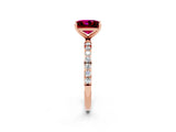 Rose gold Princess Cut Garnet Solitaire Ring with Pave Band and Four Prong Setting_26