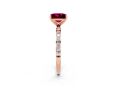 Rose gold Princess Cut Garnet Solitaire Ring with Pave Band and Four Prong Setting_26