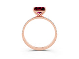 Rose gold Princess Cut Garnet Solitaire Ring with Pave Band and Four Prong Setting_27