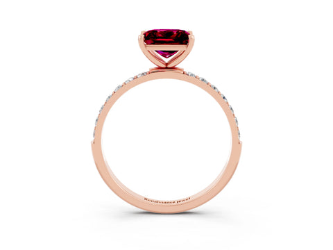 Rose gold Princess Cut Garnet Solitaire Ring with Pave Band and Four Prong Setting_27