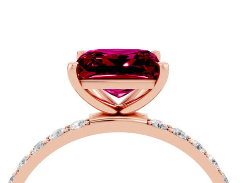 Rose gold Princess Cut Garnet Solitaire Ring with Pave Band and Four Prong Setting_28