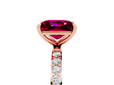 Rose gold Princess Cut Garnet Solitaire Ring with Pave Band and Four Prong Setting_29