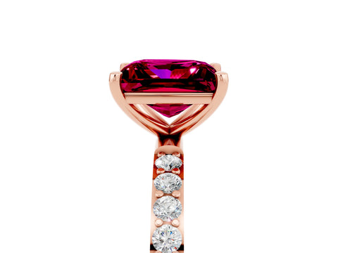 Rose gold Princess Cut Garnet Solitaire Ring with Pave Band and Four Prong Setting_29