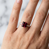 Rose gold Princess Cut Garnet Solitaire Ring with Round  Pavé Band and Four-Prong Setting_42