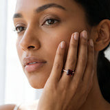 Rose gold Princess Cut Garnet Solitaire Ring with Round  Pavé Band and Four-Prong Setting_43