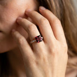 Rose gold Princess Cut Garnet Solitaire Ring with Round  Pavé Band and Four-Prong Setting_44