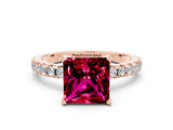 Rose gold Princess Cut Garnet Solitaire Ring with Round  Pavé Band and Four-Prong Setting_44