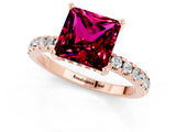 Rose gold Princess Cut Garnet Solitaire Ring with Round  Pavé Band and Four-Prong Setting_45