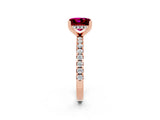 Rose gold Princess Cut Garnet Solitaire Ring with Round  Pavé Band and Four-Prong Setting_46