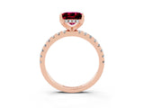 Rose gold Princess Cut Garnet Solitaire Ring with Round  Pavé Band and Four-Prong Setting_47