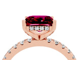 Rose gold Princess Cut Garnet Solitaire Ring with Round  Pavé Band and Four-Prong Setting_48