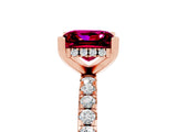 Rose gold Princess Cut Garnet Solitaire Ring with Round  Pavé Band and Four-Prong Setting_49