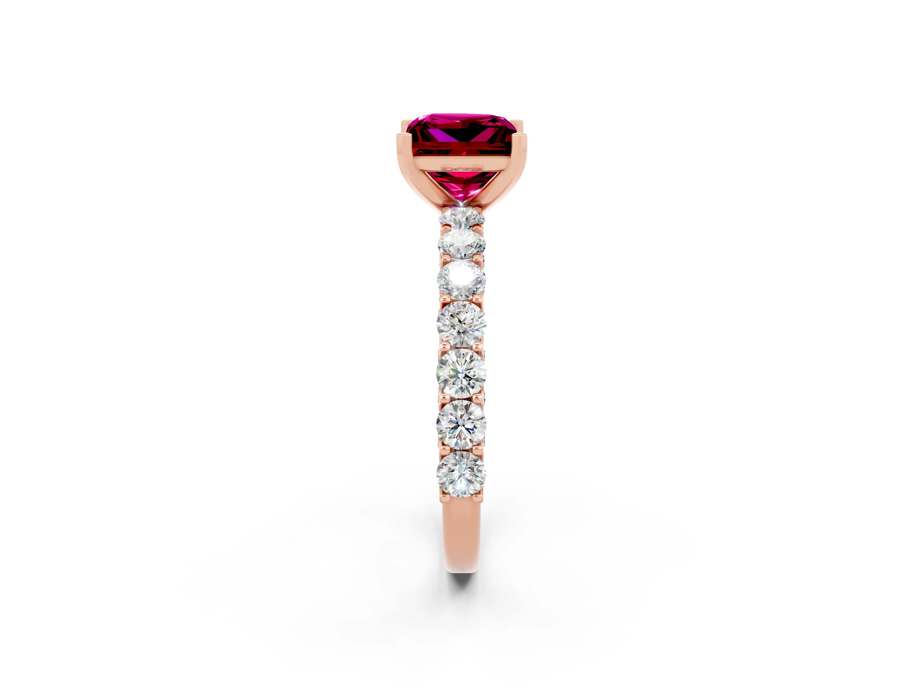 Rose gold Princess Cut Garnet Solitaire Ring with Shared Prong Pavé Band and Four-Prong Setting_2
