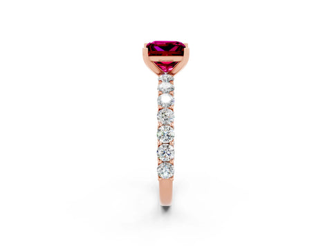 Rose gold Princess Cut Garnet Solitaire Ring with Shared Prong Pavé Band and Four-Prong Setting_2