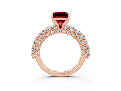 Rose gold Princess Cut Garnet Solitaire Ring with Shared Prong Pavé Band and Four-Prong Setting_3