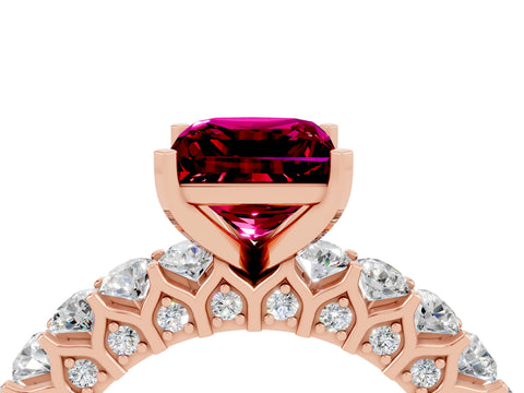 Rose gold Princess Cut Garnet Solitaire Ring with Shared Prong Pavé Band and Four-Prong Setting_4