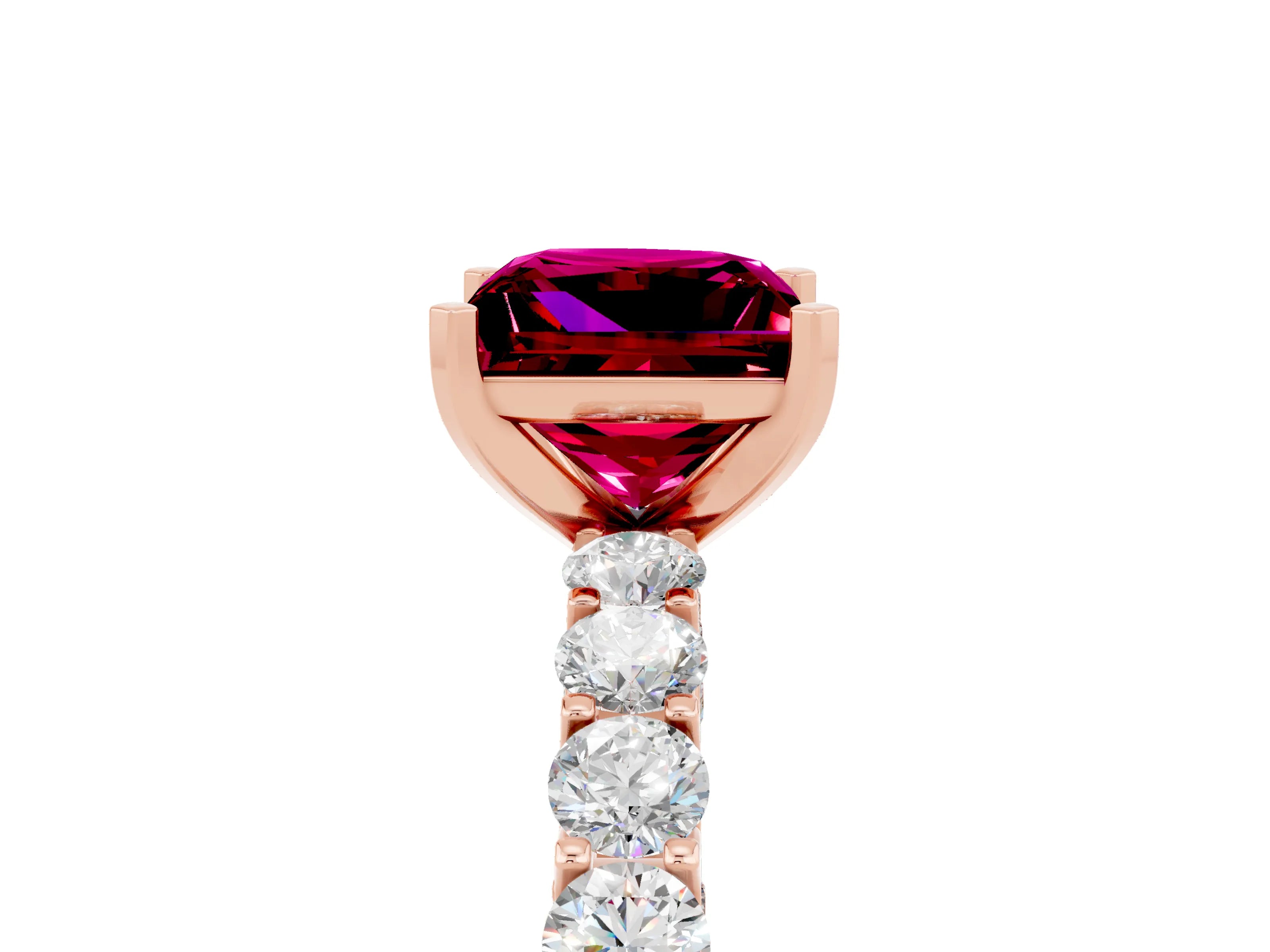 Rose gold Princess Cut Garnet Solitaire Ring with Shared Prong Pavé Band and Four-Prong Setting_5