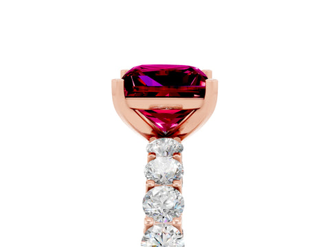 Rose gold Princess Cut Garnet Solitaire Ring with Shared Prong Pavé Band and Four-Prong Setting_5