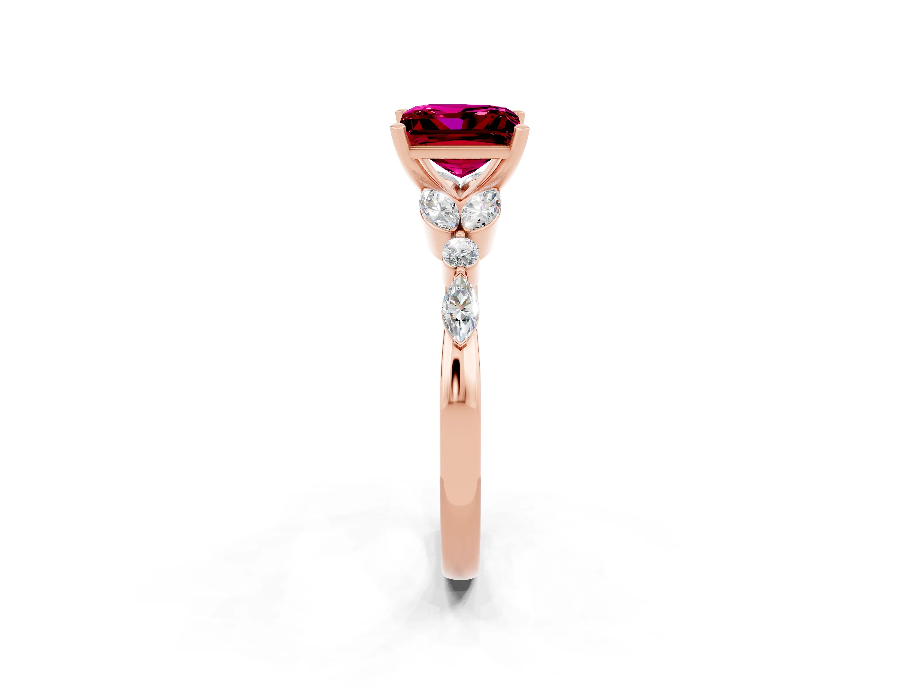 Rose gold Princess Cut Garnet Solitaire Ring with Side Stones and Four-Prong Setting_14