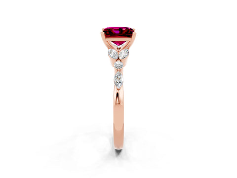 Rose gold Princess Cut Garnet Solitaire Ring with Side Stones and Four-Prong Setting_14