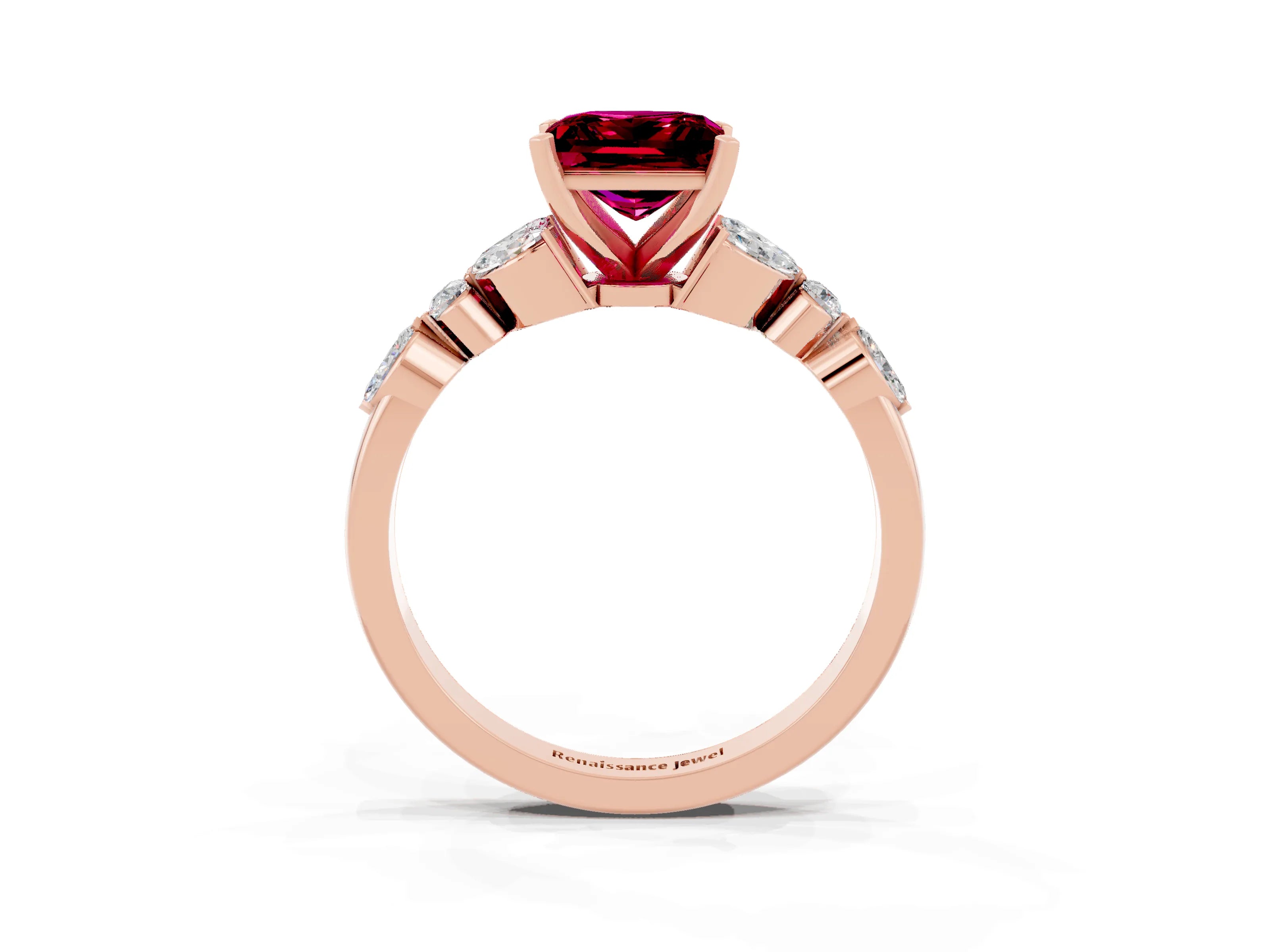Rose gold Princess Cut Garnet Solitaire Ring with Side Stones and Four-Prong Setting_15