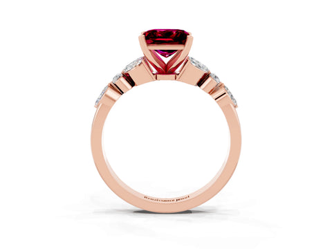 Rose gold Princess Cut Garnet Solitaire Ring with Side Stones and Four-Prong Setting_15
