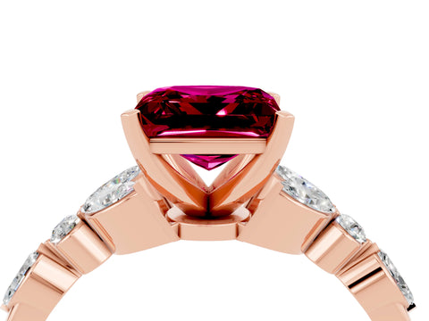 Rose gold Princess Cut Garnet Solitaire Ring with Side Stones and Four-Prong Setting_16