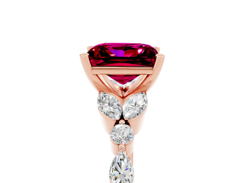 Rose gold Princess Cut Garnet Solitaire Ring with Side Stones and Four-Prong Setting_17
