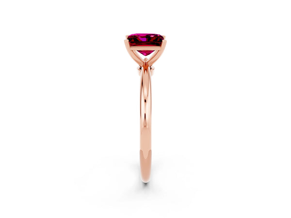 Rose gold Princess Cut Garnet Solitaire Ring with Six-Prong Setting and Classic Band