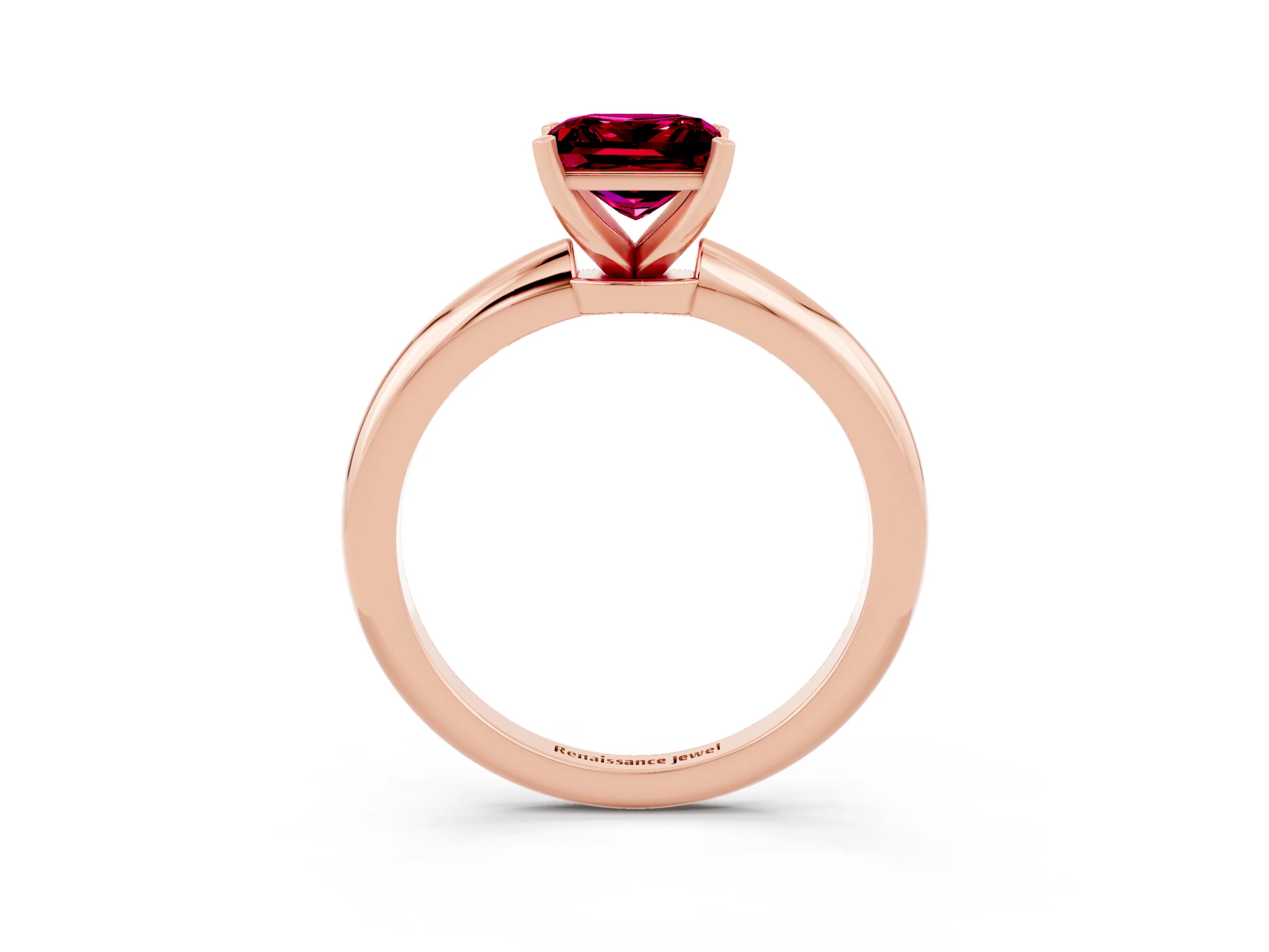 Rose gold Princess Cut Garnet Solitaire Ring with Six-Prong Setting and Classic Band_3