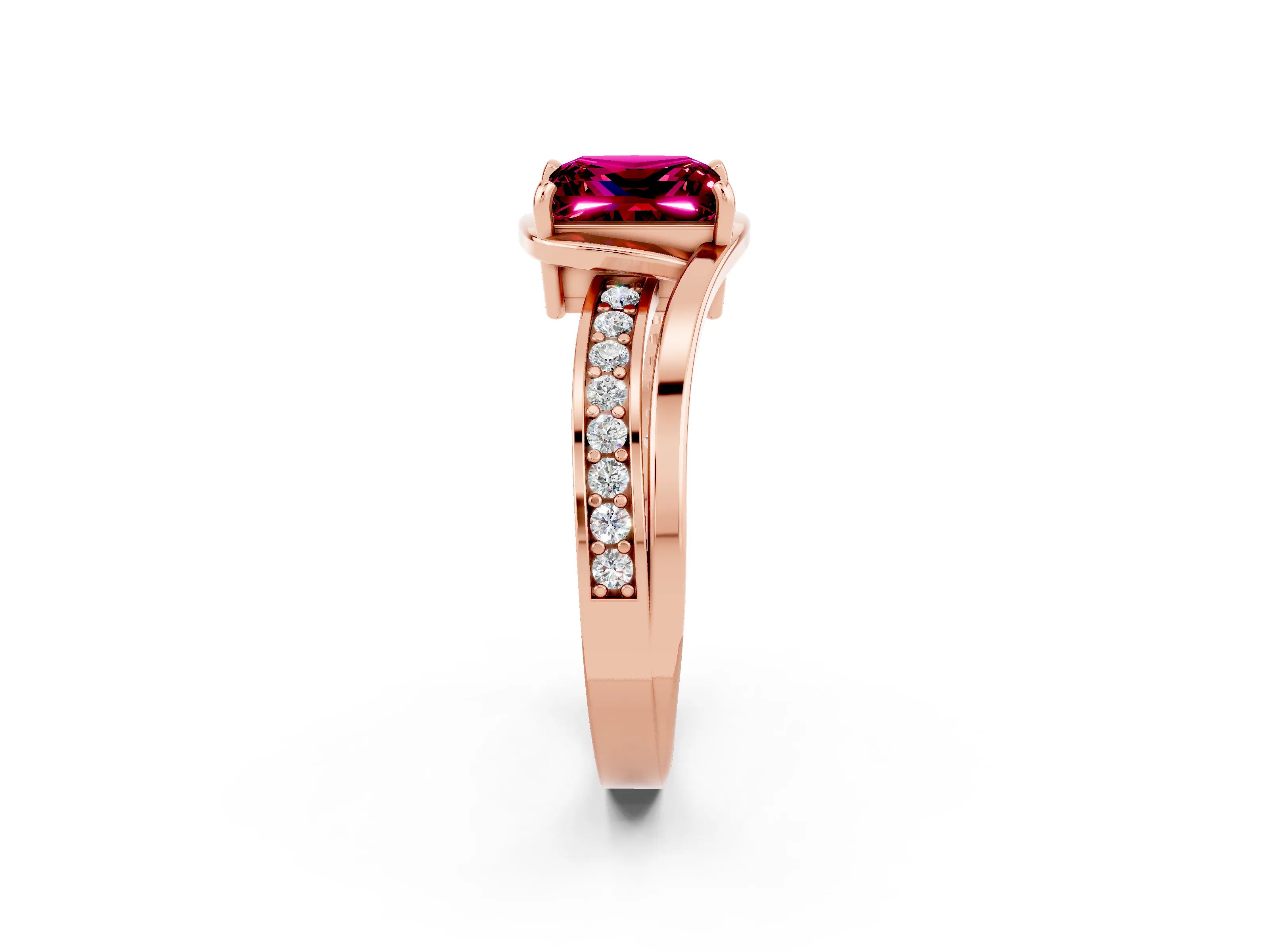 Rose gold Princess Cut Garnet Solitaire Ring with Split Shank and Prong Setting_2